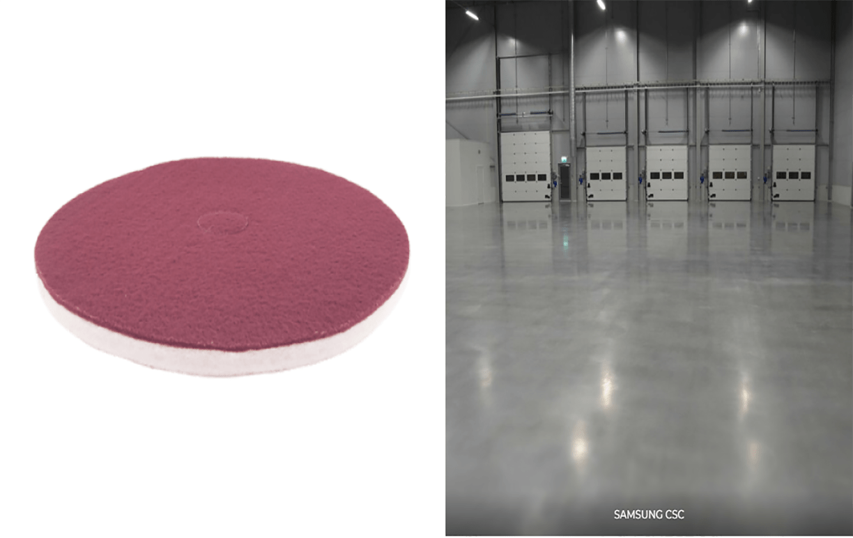 En polerad yta med bibehållen cementpasta i ytan. Ingen ballast eller fiber framträder. 